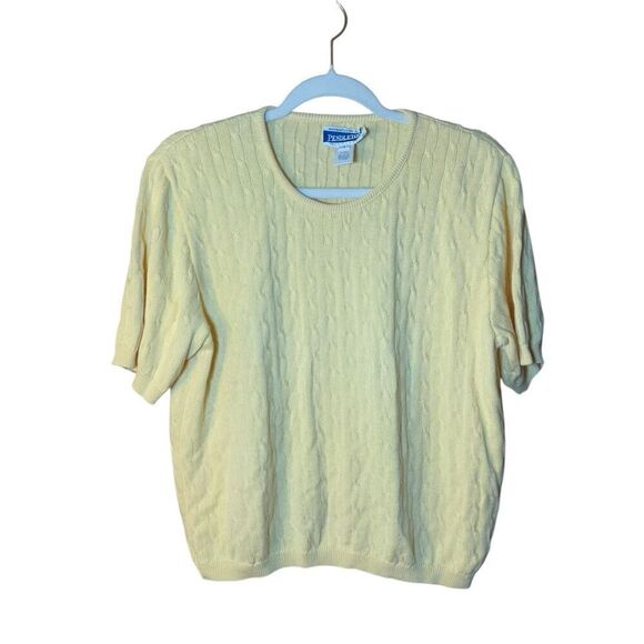Pendleton Women’s Yellow Cable Knit Short Sleeve Sweater size LP - Picture 1 of 7